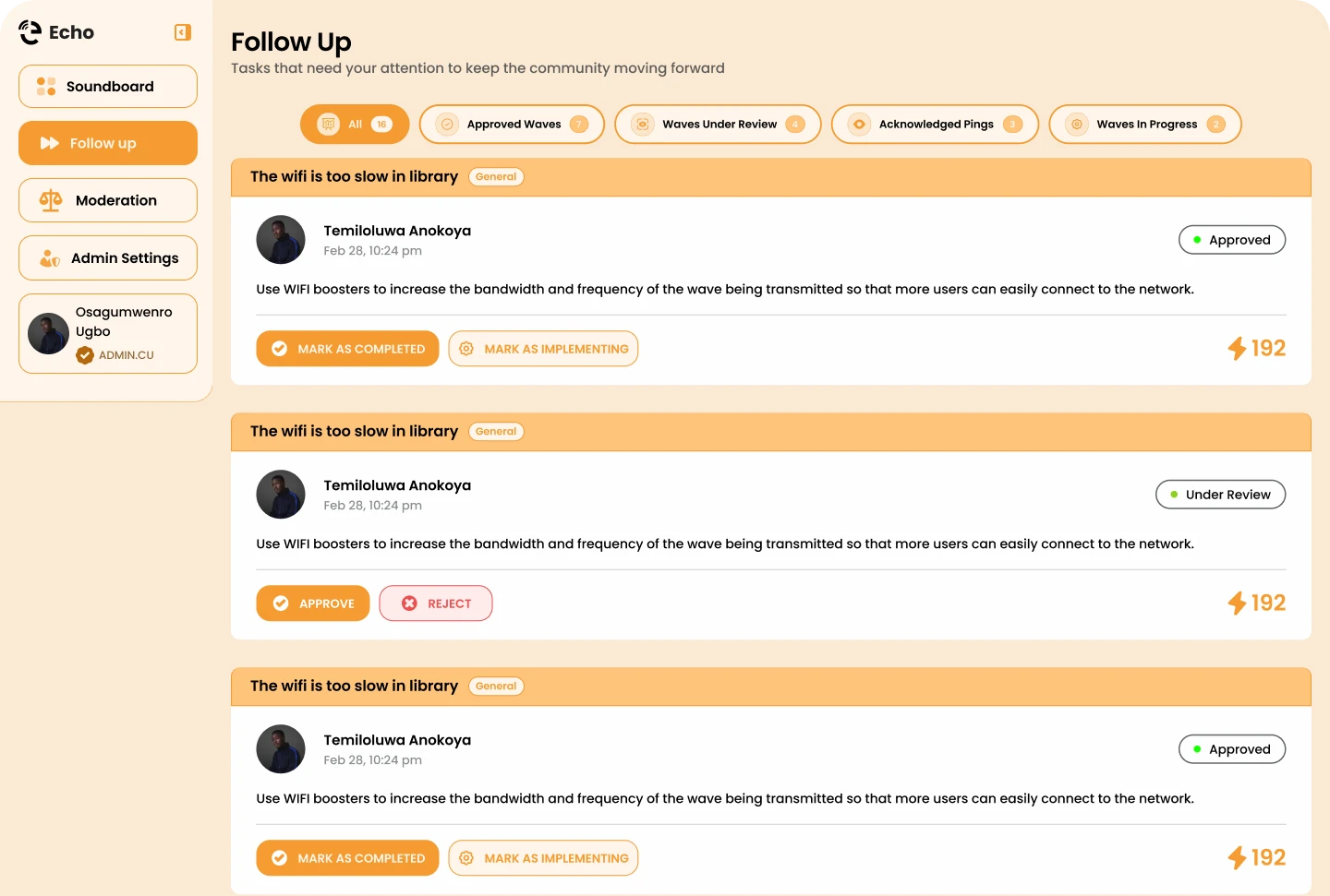 Follow Up dashboard preview